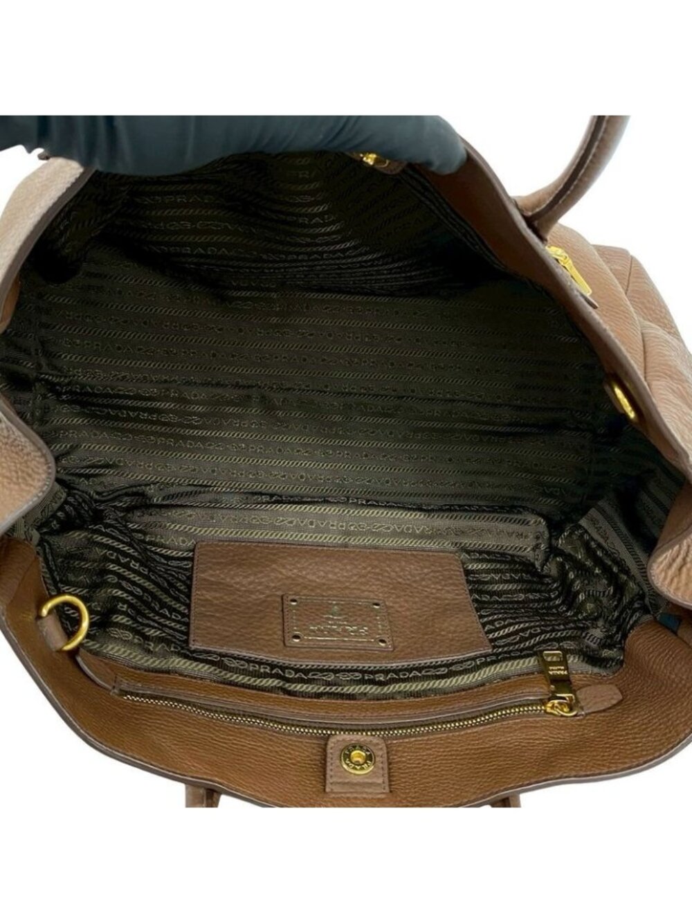 Prada Logo Vitello Daino Leather Tote Business A4 Brown - Picture 9 of 10